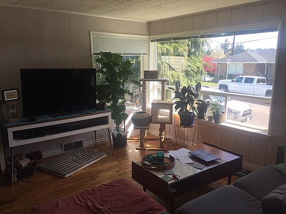 Living room with window blinds