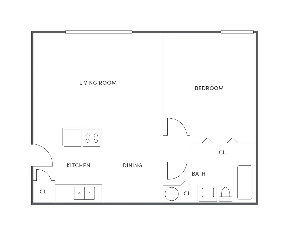 Floor plan 1 BR, 1 BA- Original