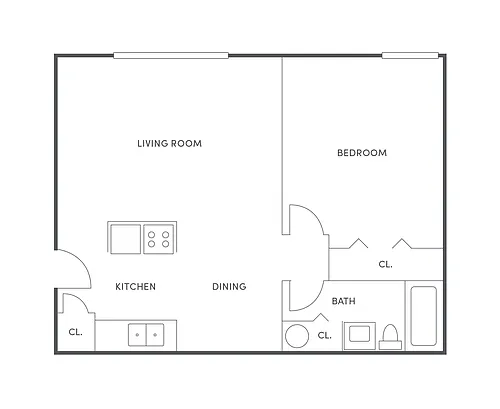 Floor plan 1 BR, 1 BA- Original