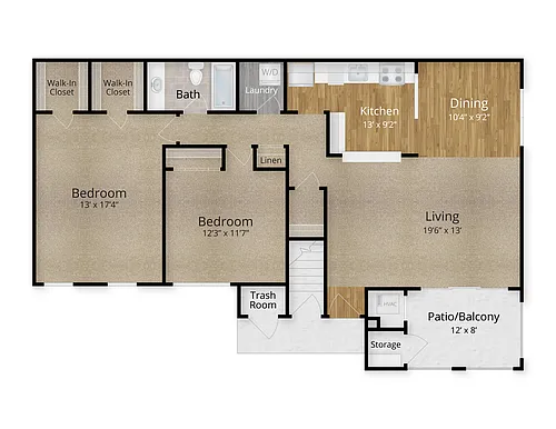 Floor plan 2 Bed x 1 Bath - Riviera I