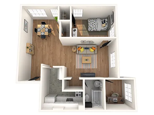 Floor plan One Corner Bedroom with Sunroom