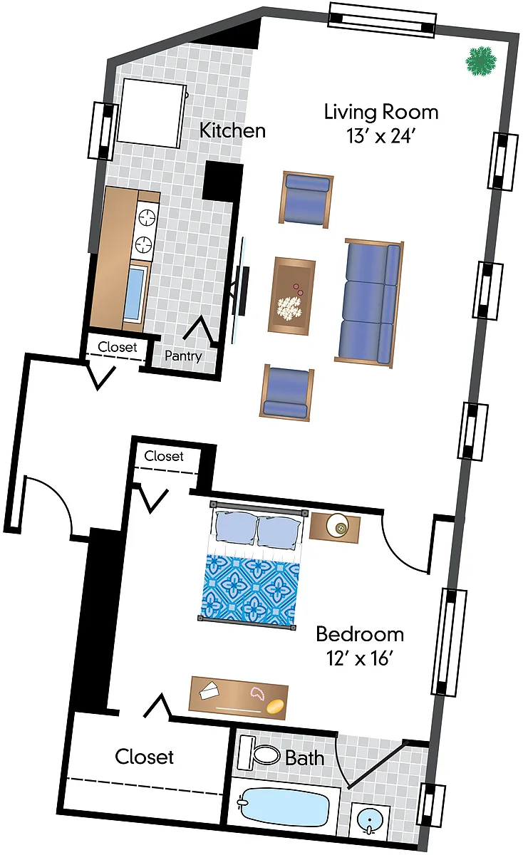 Floor plan 1 Bedroom 02 Tier