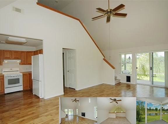 Living room and kitchen. Incerts show view from porch, loft