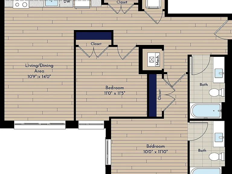 B 2BR-E2 Two Bedroom Floor Plan B 2BR-E2 Two Bedroom Floor Plan