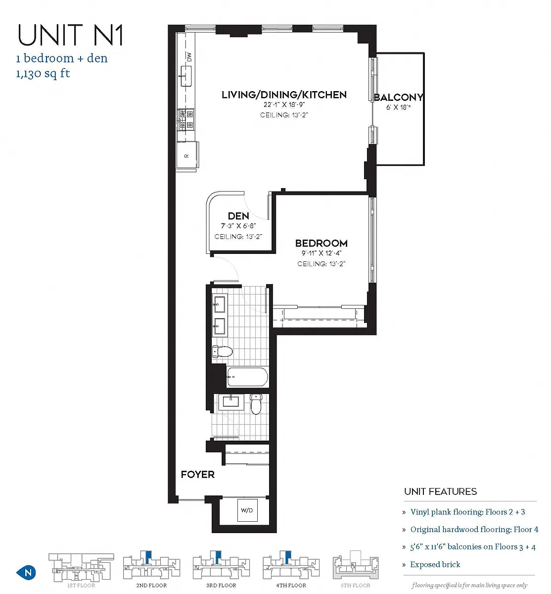 Floor plan 1 Bedroom - 1.5 Bathroom