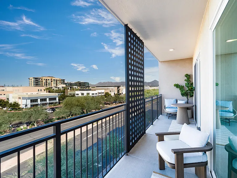 Private balcony spaces available with desert views, perfect for morning coffee or evening lounging .