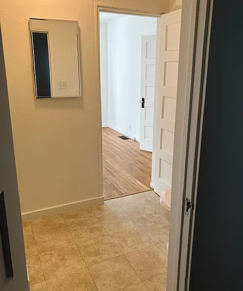 Bathroom looking toward front bedroom