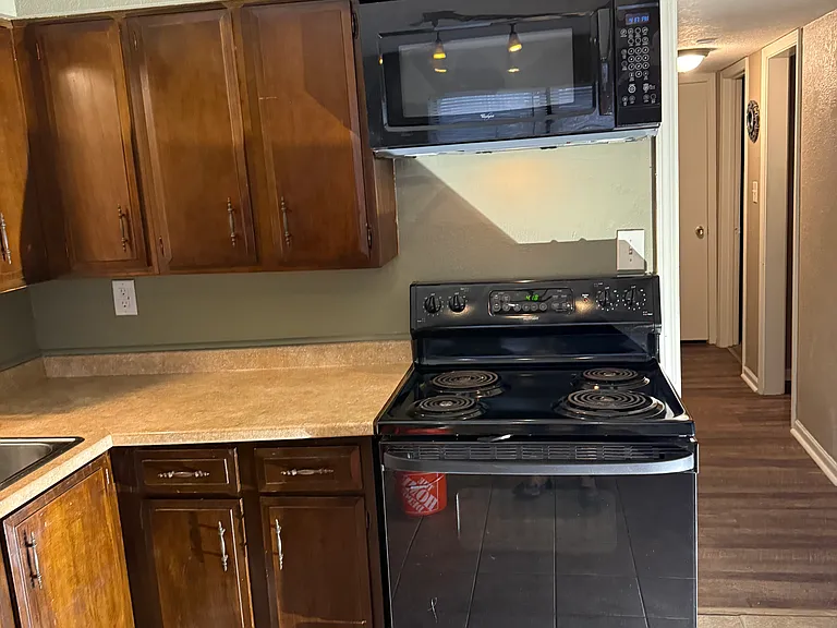 View of kitchen into hallway