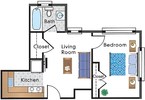 Floor plan Renovated 1 Bedroom 05 Tier