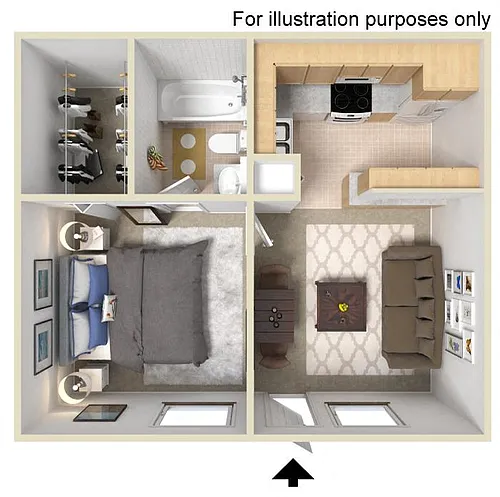 Floor plan One Bedroom One Bath Downstairs