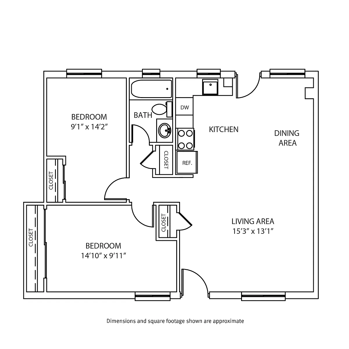 Floor plan 2 Bedroom / 1 Bath