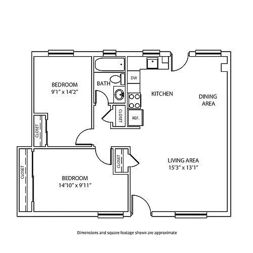 Floor plan 2 Bedroom / 1 Bath
