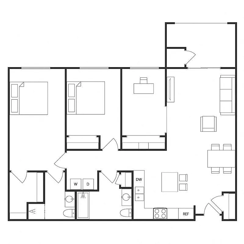 Floor plan 2 BED 2 BATH DEN