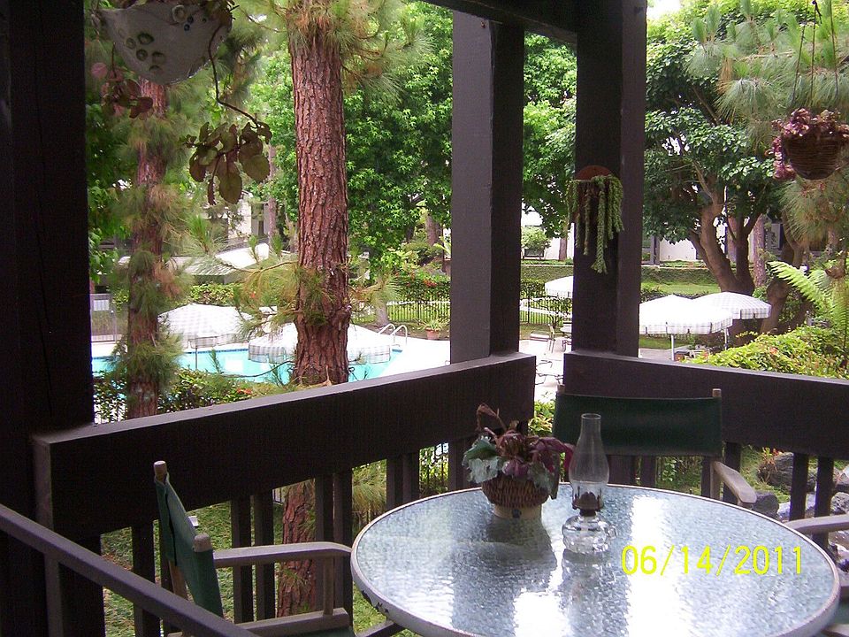 Lush growth surrounds balcony