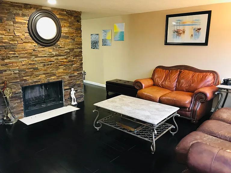 Living room, fireplace view.