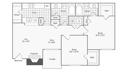 Floor plan 2 BR x 2 BA - C