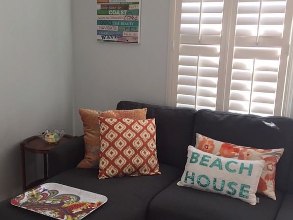 Cozy couch for lounging or reading