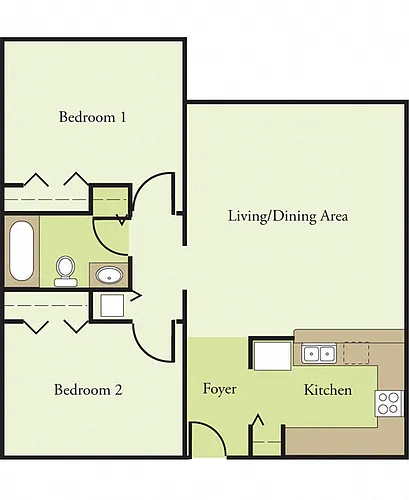 Floor plan Two Bedroom One Bath