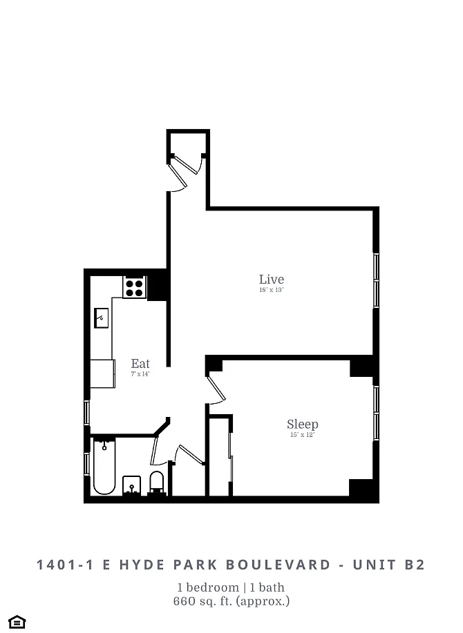 Floor plan 1 Bed | 1 Bath (B2)