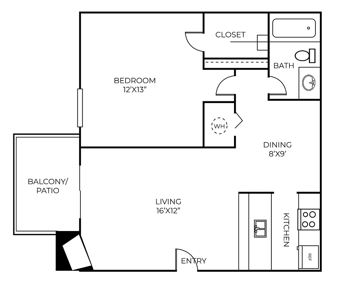 Floor plan A17 | 1 Bed | 1 Bath | Classic