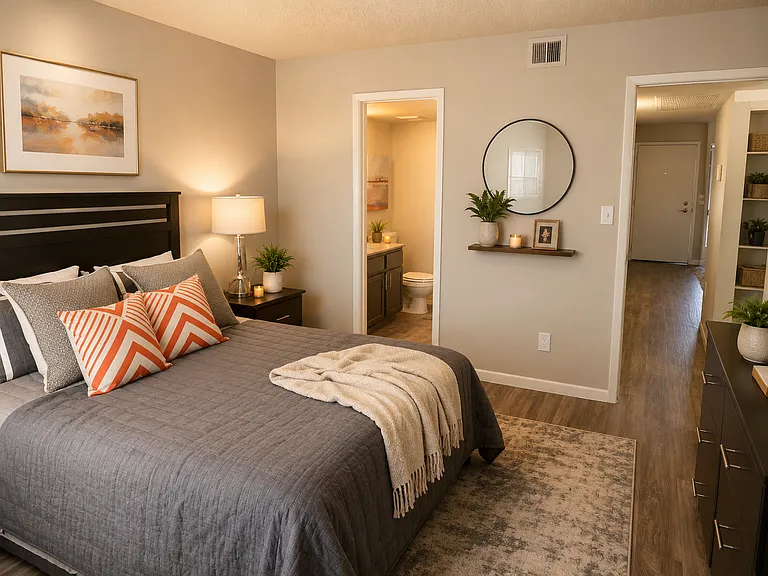 Cozy modern bedroom with warm accents