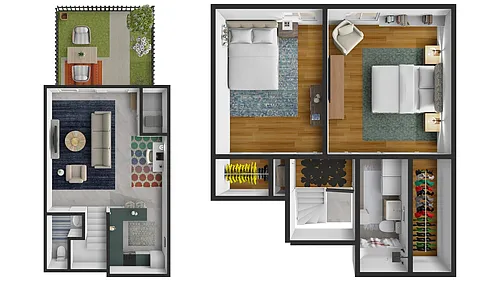 Floor plan 2 Bed Townhouse with Private Yard