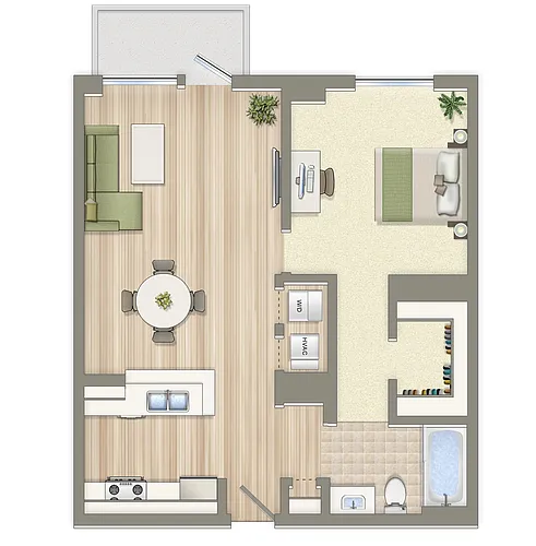 Floor plan 1 Bedroom 1 Bath Plan D Market
