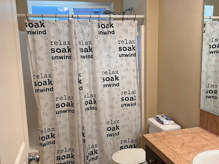 Second bath. Picture provided by tenant. Note that rental is unfurnished.
