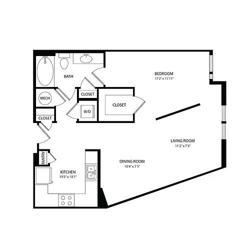 Floor plan Studio, 1 Bath 747 SF S3