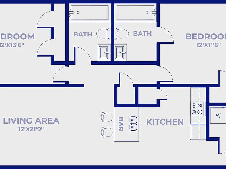 Two Bedroom, Two Bath Floor Plan Two Bedroom, Two Bath Floor Plan