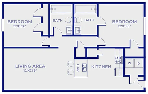 Floor plan Fremont Landing 2 Bedroom, 2 Bathroom