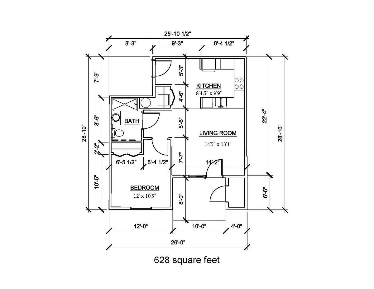 Floor plan 1 Bedroom 628 sf