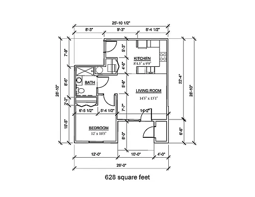 Floor plan 1 Bedroom 628 sf