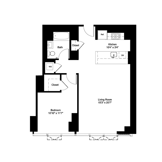 Floor plan One Bedroom M 7-19