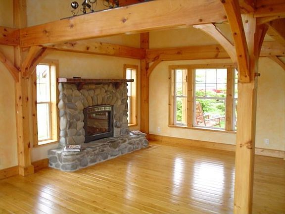 River rock fireplace