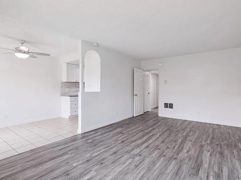 Living room and dining area, all freshly renovated