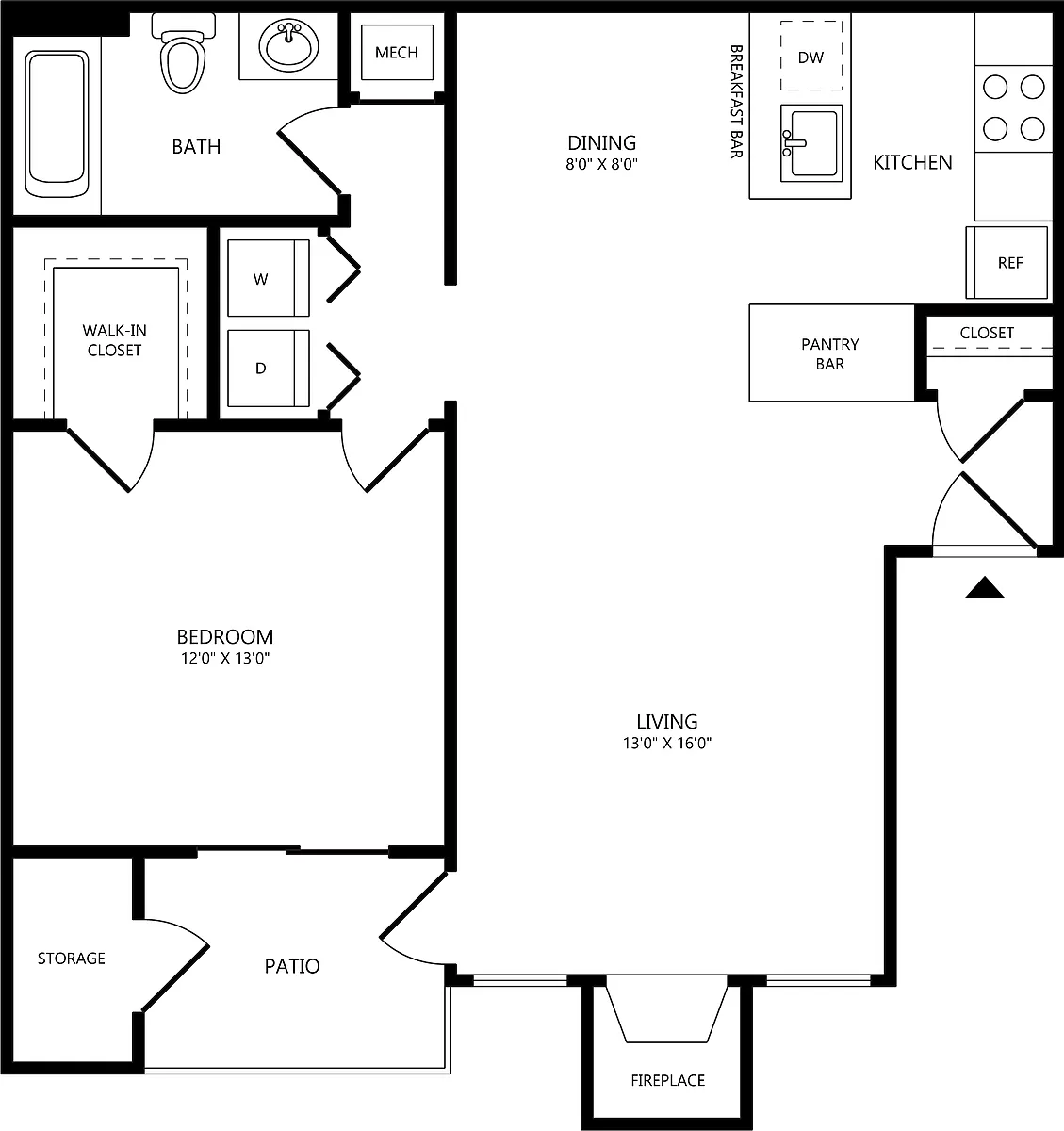 Floor plan 1 Bed/1 Bath-A2