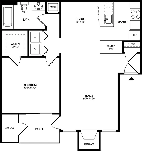 Floor plan 1 Bed/1 Bath-A2