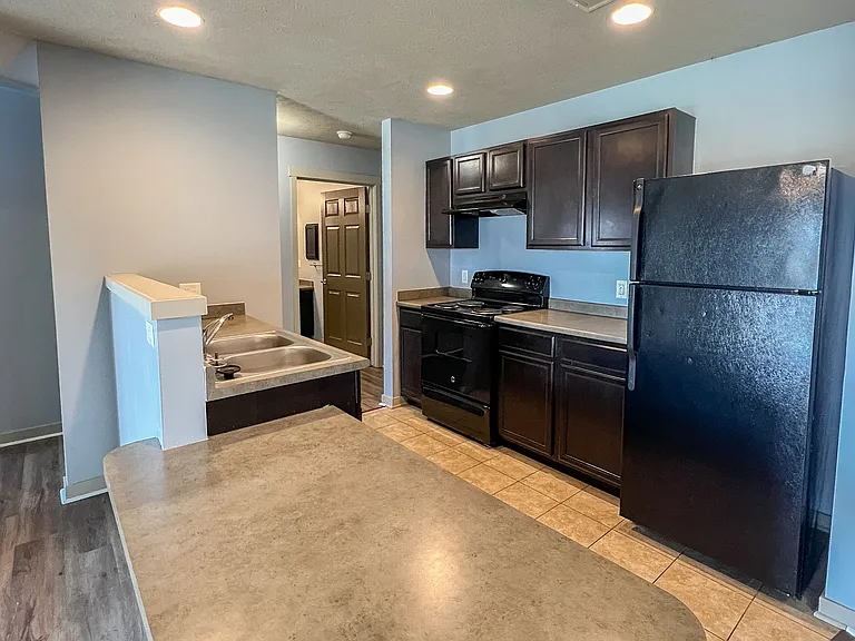 Kitchen with bar area.