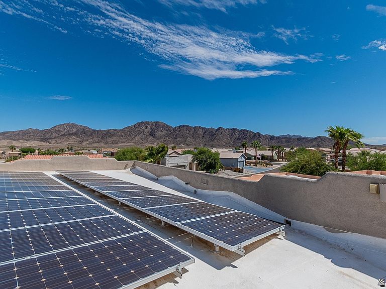 Solar panels and mountain views