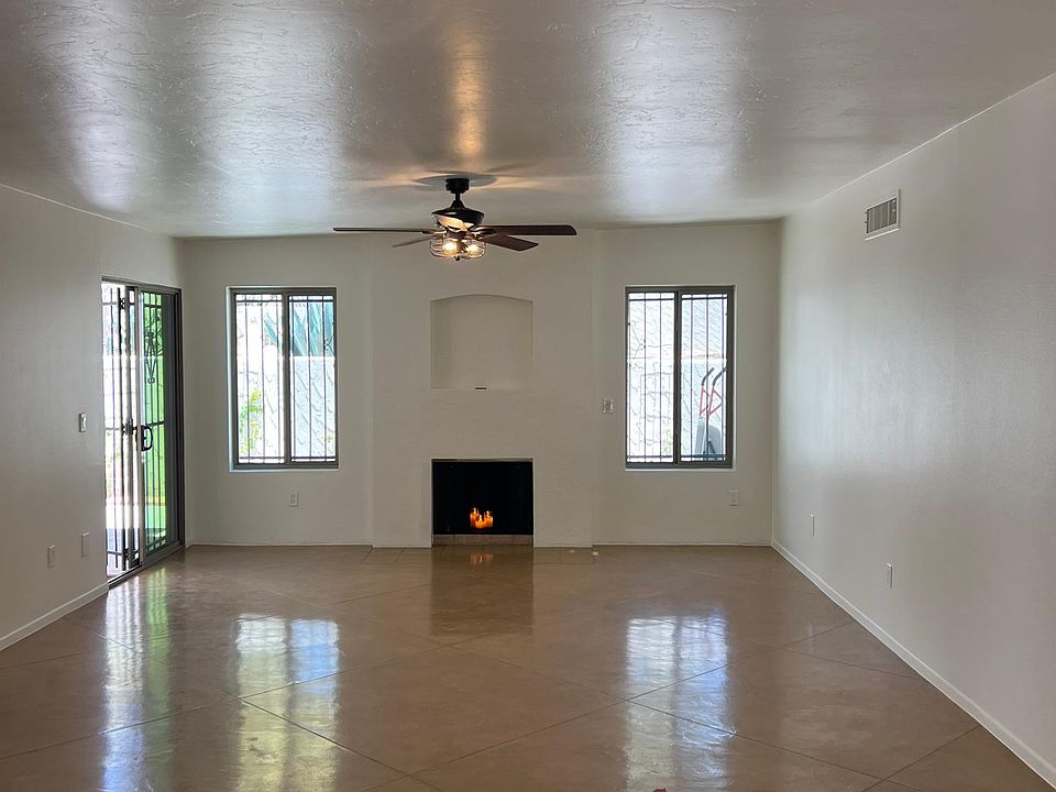 Family room with concrete floors