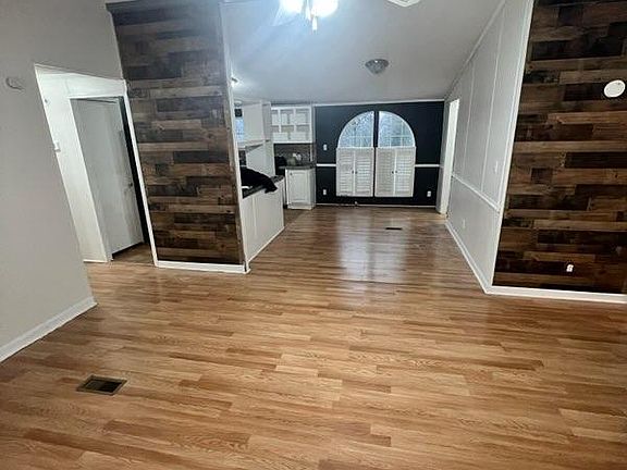 View from the front door of the living room and dinning room/kitchen.