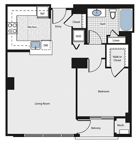 Floor plan 1 Bed/1 Bath - aa2