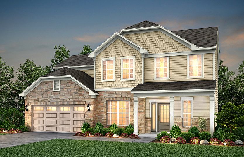 Rhodes Exterior 6 features siding, shakes, stone and covered front porch