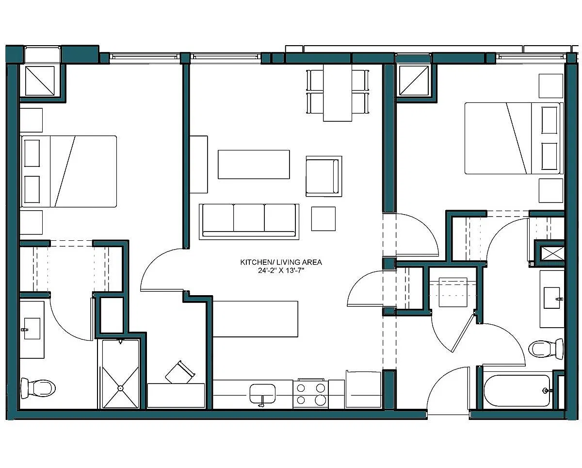 Floor plan 2 Bed/2 Bath-D1A