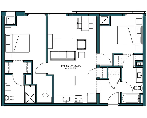 Floor plan 2 Bed/2 Bath-D1A