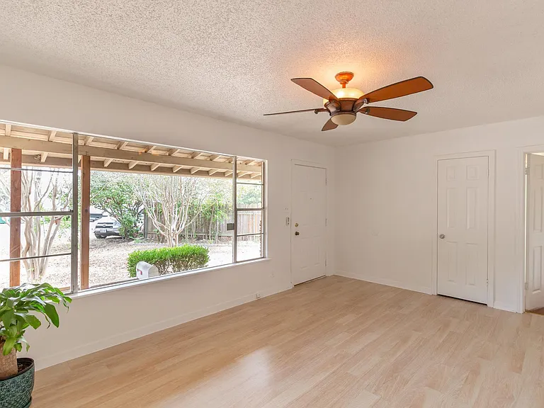living area and front entry