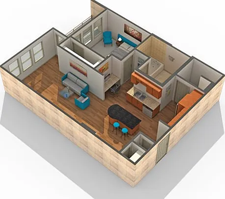 1 BR x 1 BA - D Floorplan 1 BR x 1 BA - D Floorplan