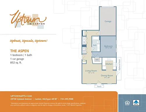 Floor plan The Aspen - includes a 1 car attached garage