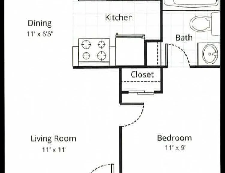 One Bedroom One Bath B Floorplan Diagram